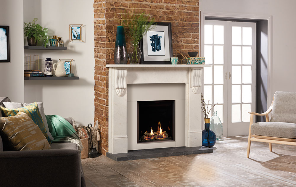 Riva2-600HL-Edge-with-EchoFlame-Black-Glass-lining-Shown-with-Stovax-Victorian-Corbel-stone-mantel-in-Antique-White-Marble-lb Riva2-600HL-Edge-with-EchoFlame-Black-Glass-lining-Shown-with-Stovax-Victorian-Corbel-stone-mantel-in-Antique-White-Marble-lb